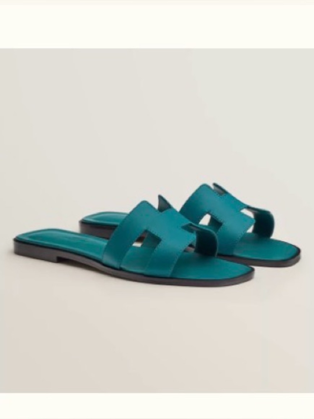 Hermes Oran Leather Slide Sandals Bleu Velvet color - Picture 7 of 7